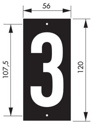 Plaque chiffre 3 à visser 56 x 130 mm fond noir THIRARD