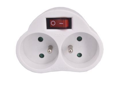 Multiprise murale 2 prises ou biplite avec interrupteur blanc
