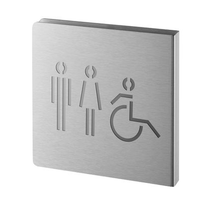 Plaque signalétique Wc homme femme handicapé 120 x 120 mm inox brossé THIRARD