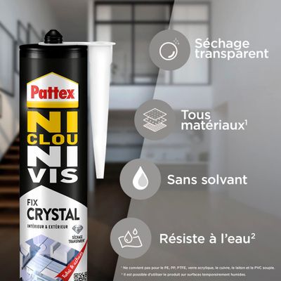 Mastic colle de fixation Ni Clou Ni Vis Multi Matériaux Crystal transparent tube 290 g - PATTEX