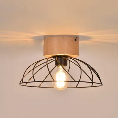 Plafonnier E27 15W filaire Noir et bois - Kento COREP
