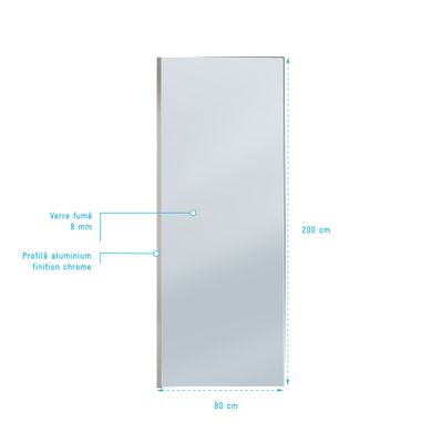 Paroi de douche à l'italienne 80x200 cm profilé chrome verre fumé 8 mm Parma - AURLANE