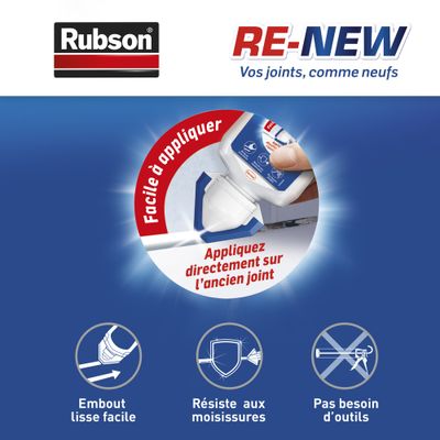 Mastic rénovation d'étanchéité cuisine et bains Re-New gris 100 ml - RUBSON