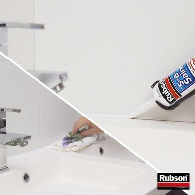 Mastic Silicone Salle de bain Saine stop moisissures blanc 280 ml RUBSON