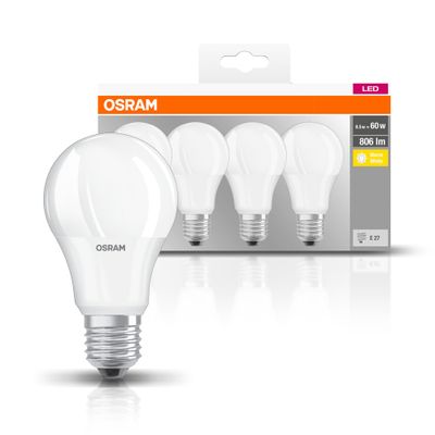 Lot de 4 ampoules LED standard E27 8,5W = 806 lumens blanc chaud  - OSRAM