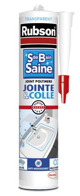 Mastic Colle Silicone Polymère Salle de Bain Saine Transparent 280 ml RUBSON