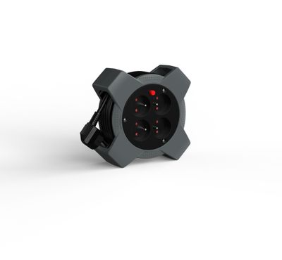 Mini enrouleur électrique 5m 4 prises noir/gris - LINK2HOME