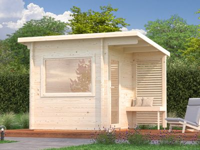 Sauna extérieur Palmako Sanna en bois naturel avec pergola - 8,9 m² - PALMAKO