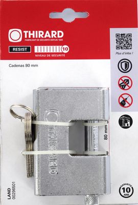 Cadenas à clé blindé haute sécurité largeur 80 mm THIRARD