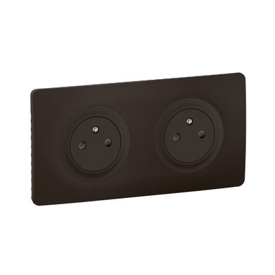 Prise électrique double encastrable affleurante avec terre + plaque + boîte Noir - Céliane LEGRAND