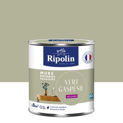 Peinture murs, boiseries et radiateurs vert gaspesie velours 0,5L RIPOLIN