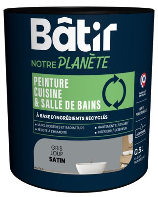 Peinture cuisine et bain satin gris loup 0,5 L - BATIR NOTRE PLANETE