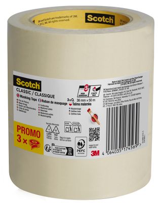 Rouleau de masquage 50m x 36 mm par 3 SCOTCH 
