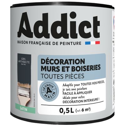 Peinture décoration Murs et Boiseries SATIN 0,5 L Gris Anthracite - ADDICT