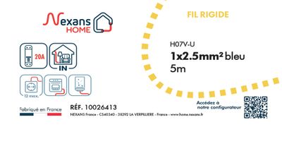 Fil électrique H07V-U 2,5 mm² rigide bleu 5 m - NEXANS