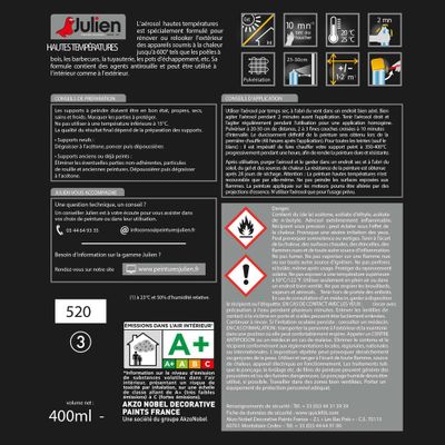 Peinture en aérosol hautes températures 600° noir 400 ml JULIEN