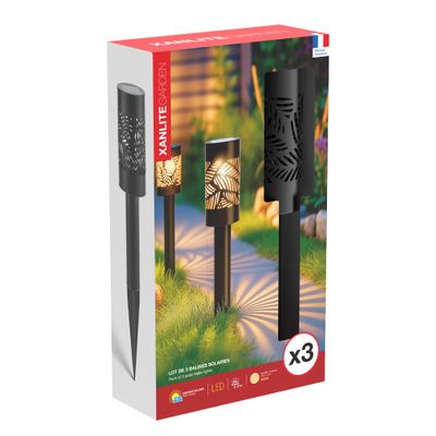 Bornes solaires à piquer avec détecteur crépusculaire LED blanc chaud  IP44 par 3 - XANLITE