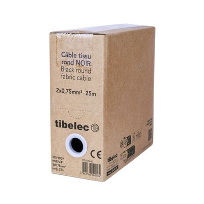 Câble électrique déco noir 2X0,75 mm² 25 mètres TIBELEC