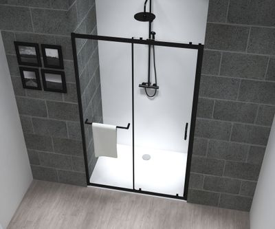 Porte de douche coulissante 120x195 cm profilé noir verre transparent 6 mm Serenity - OCEA