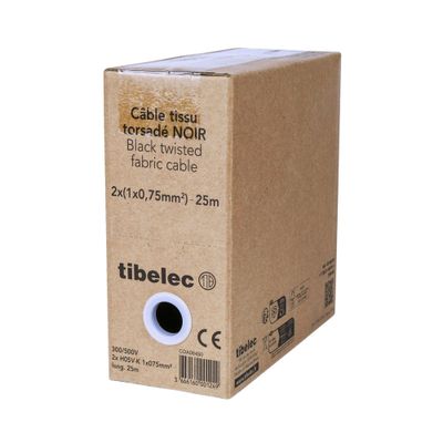 Câble électrique déco noir torsadé 2X0,75 mm² 25 mètres TIBELEC