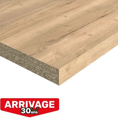 Plan de travail décor chêne structuré 1850 x 640 x 38 mm FAB