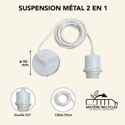 Monture métal E27 pour suspension avec fil tissu blanc - TIBELEC