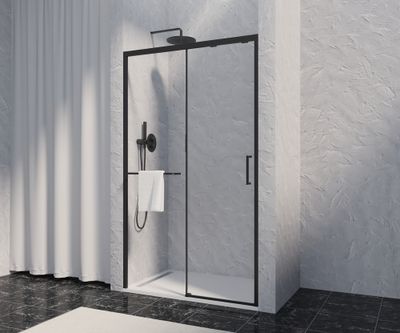 Porte de douche coulissante 100x200 cm profilé noir verre transparent 8 mm Signature - OCEA