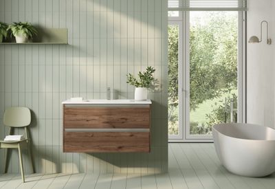 Caisson de salle de bains Thana 2 tiroirs L100 x H55 x P45 cm panneau de particules vieux chêne