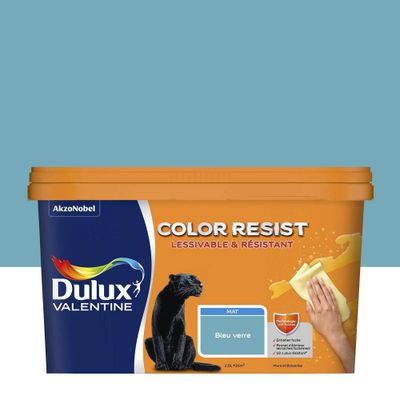 Peinture COLOR RESIST mur et boiserie Bleu verre mat 2,5 L - DULUX VALENTINE