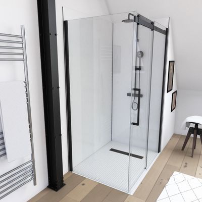 Paroi de douche latérale fixe 90x200 cm profilé noir verre transparent 8 mm Rolling - AURLANE
