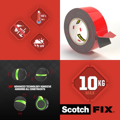 Ruban adhésif double face extérieur Scotch-FIX Extreme 1,5 m x 19 mm noir 10 kg - SCOTCH