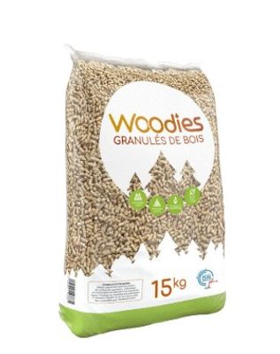 Pellet granulés bois 100 % résineux WOODIES sac de 15 kg 