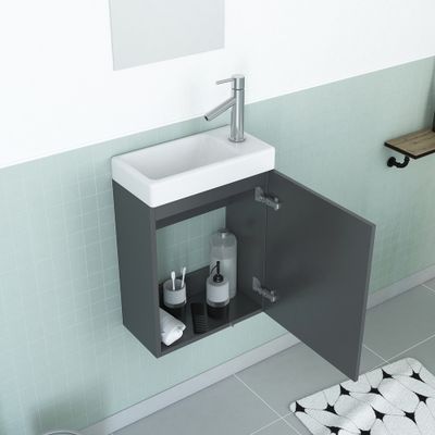 Ensemble lave mains gris 41x50x22cm + Miroir - Smally Grey - AURLANE