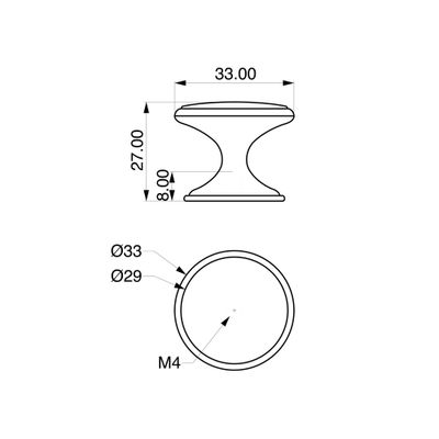 Boutons de meuble vague nickel brossé 33 x 33 mm par 4