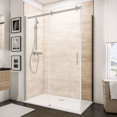 Paroi de douche latérale fixe 90x200 cm pour porte coulissante profilé noir verre transparent 8 mm NewStyle Urban - SCHULTE
