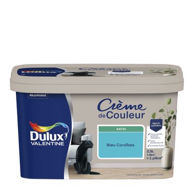 Peinture Crème de Couleur Bleu Caraïbe satin 2,5 L - DULUX VALENTINE