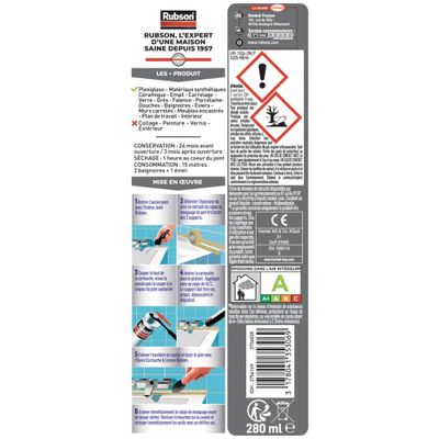 Mastic Silicone Bain & Cuisine Blancheur Extrême 280 ml RUBSON