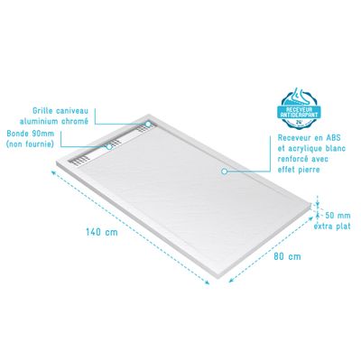 Receveur de douche 80x140 cm acrylique blanc Pedra - AURLANE