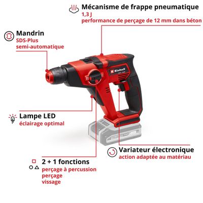 Marteau perforateur burineur sans fil frappe 18 V sans batterie TE-HD 18/12 Li-Solo EINHELL
