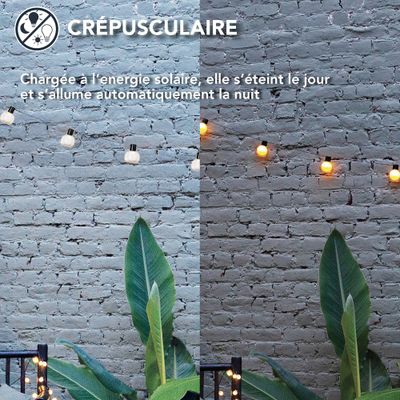 Guirlande lumineuse extérieur solaire LED 6,15 m Kea noir IP44 blanc chaud - TIBELEC