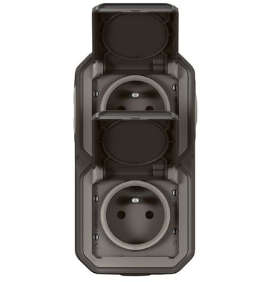 Double prise électrique étanche IP55 en saillie verticale 2 pôles + terre Anthracite - Plexo LEGRAND