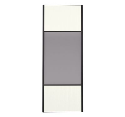 Porte de placard Miroir et Blanc Nacré Structuré Profil noir H 248,5 x L 62,2 cm YNGENIO
