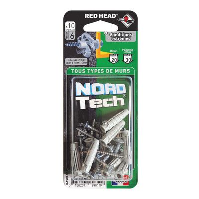 Chevilles Nordtech 10 x 50 mm par 4 et vis 6 x 70 RED HEAD