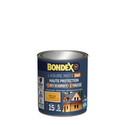 Lasure 2 en 1 haute protection 5 ans chêne doré 1 L - BONDEX