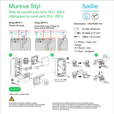 Interrupteur va-et-vient + prise verticale étanche IP55 saillie anthracite - Mureva Styl SCHNEIDER ELECTRIC