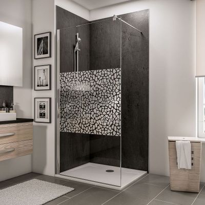 Paroi de douche à l'italienne 100x190 cm profilé chrome verre sérigraphié galets 5 mm NewStyle - SCHULTE