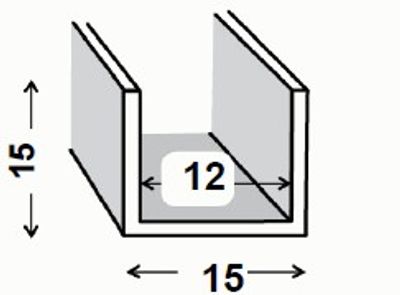 Profilé U aluminium anodisé incolore 15 x 15 x 15 x 1,5 mm intérieur 12 mm 2m CQFD