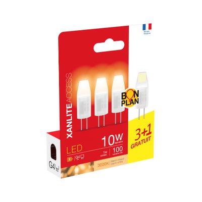 Lot de 3 + 1 ampoules LED gratuite G4 1W = 100 lumens blanc chaud - XANLITE