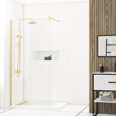 Paroi de douche à l'italienne 100x200 cm profilé or verre transparent 8 mm Parma - AURLANE