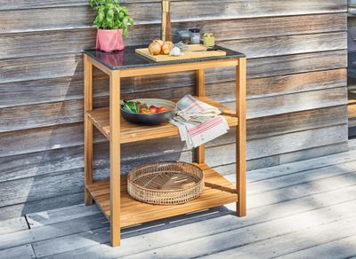 Console fidgi  en acacia et plateau granit noir PROLOISIRS Livraison à domicile incluse